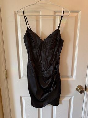Black Satin Slip Dress with Corset Detailing